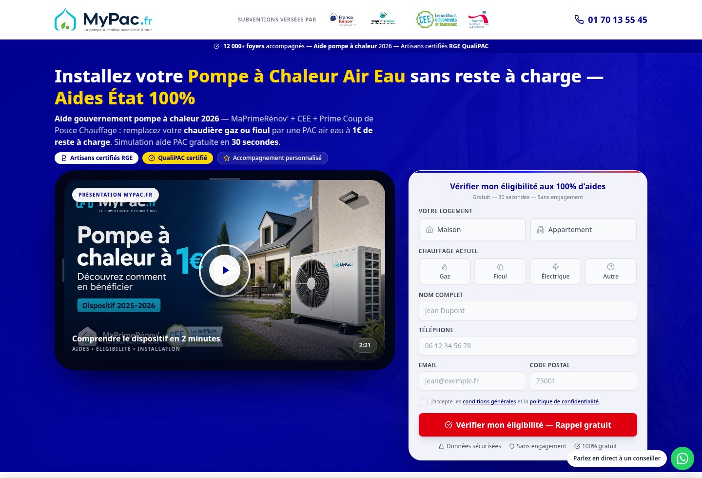Aperçu réel du site MyPAC sur ordinateur